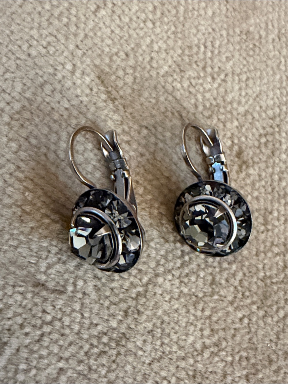Green Silver-Tone Crystal Leverback Earrings